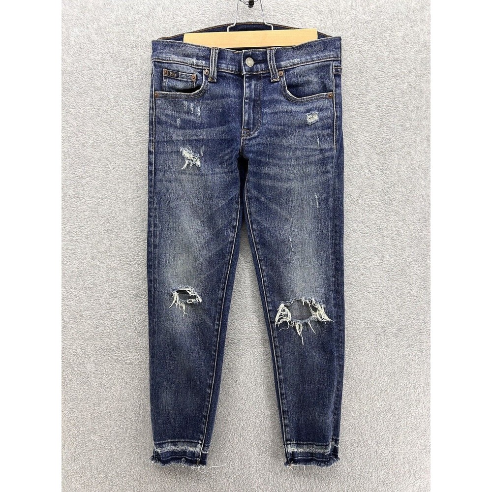 POLO Ralph Lauren Blue Denim Jeans Distressed Size 26 Tompkins Skinny Crop